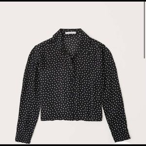 Abercrombie Long Sleeve Sheer Button Up- Size Medium- OWO- Black Dot Pattern